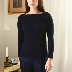 Everlane Black The Luxe Wool Blend Boatneck Fitted Ribbed Sweater Womens Sz XS